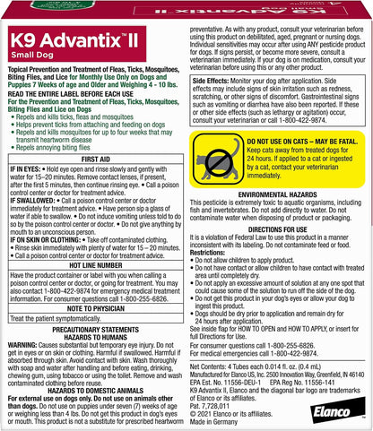 K9 Advantix II Small Dog Vet-Recommended Flea, Tick & Mosquito Treatment & Prevention | Dogs 4-10 lbs. | 4-Mo Supply