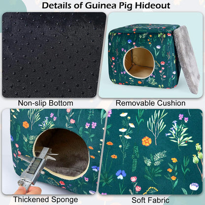 Bienbee Guinea Pig Hideout, Washable Guinea Pigs House Cozy Guinea Pigs Bed for Small Pet Bunny/Rabbit/Hamster/Chinchilla Guinea Pig Accessories Green Flowers
