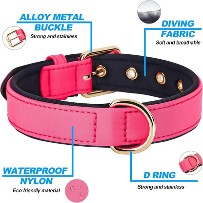 Didog Soft Padded Dog Collars for Medium Dogs, Lightweight and Breathable Pink Dog Collar with Metal Buckle, Pink, L