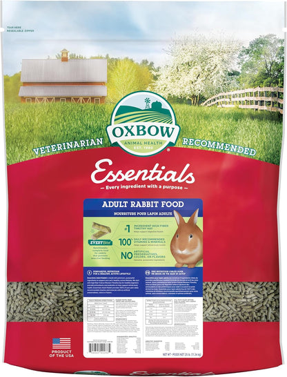 Oxbow Essentials Rabbit Food, Adult, Made with Oxbow Timothy Hay for Rabbit, Pet Pellets with Vitamins & Minerals, Small Animal Pet Products, Bunny Food, Made in USA, High Fiber, 25 lb. bulk bag