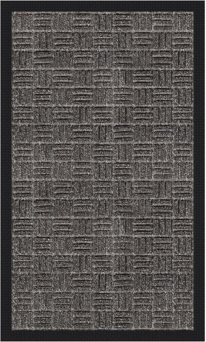 Indoor/Outdoor Hose-Wash Embossed Design Non-Slip Rubber 18" x 30" Modern Entryway Mat for Entryway, Patio, Backyard, Garage, 18" x 30", Charcoal