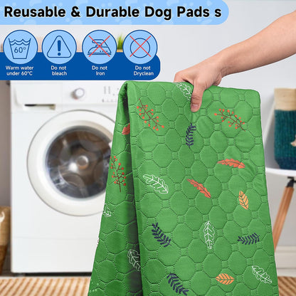 Sunheir Washable Pee Pads for Dogs Large 48" x 48" 2-Pack Reusable Puppy Pads Pet Training Pads, Absorb Dog Mats, Whelping Pad, Non-Slip Protects Against Urine Leakage (Leaves - Green, 48x48)