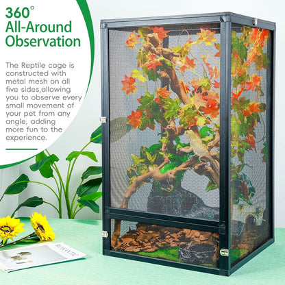 45 Gal Detachable and Foldable Reptile Butterfly Cage Terrarium, 360° Observation, Airflow, Interaction in Gecko Tank for Crested Geckos, Leopard Geckos, Chameleons, Bearded Dragons