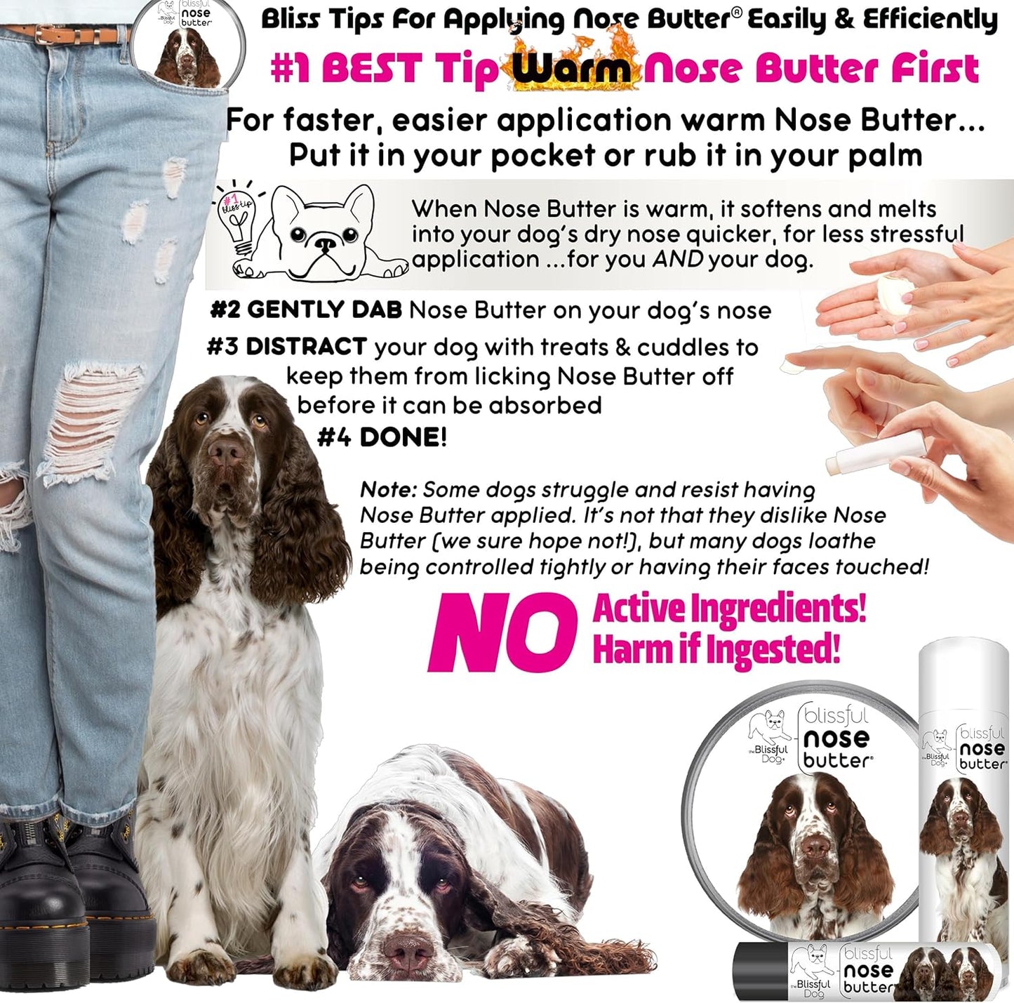The Blissful Dog Springer Spaniel Nose Butter for Dry, Cracked Skin, Lick-Safe Dog Nose Balm with Moisturizing Shea Butter, Almond, Olive, and Essential Oils, Pet Supplies, Uncented, 0.15 oz.