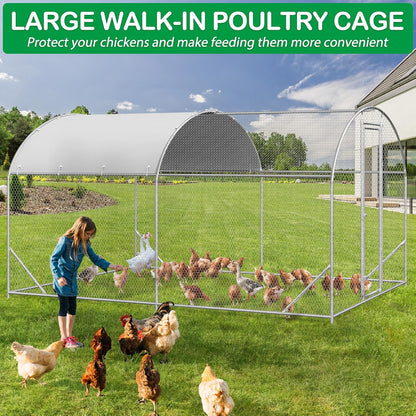 Large Metal Chicken Coop, Walk-in Chicken Run Pen with Waterproof Cover, Dome Roof Poultry Cage for Outdoor, Backyard, Farm (8.96'Wx12.99'Lx6.4'H)