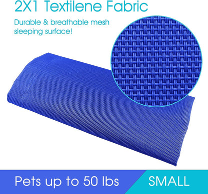 PHYEX Raised Pet Cot for Small Pets, Elevated Dog Bed with Breathable Mesh, Sturdy Steel Frame for Indoor & Outdoor Use, Non-Slip Design, Easy Clean, 33-Inch Blue