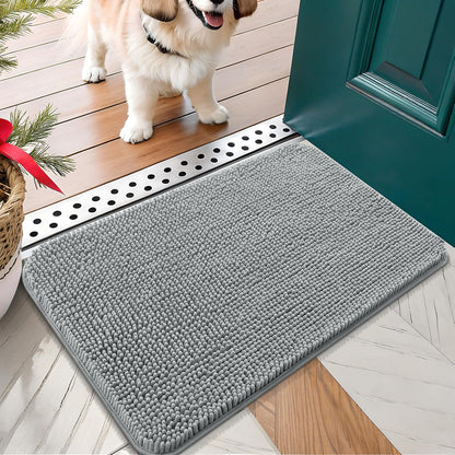 OLANLY Dog Door Mat for Muddy Paws 30x17, Absorbs Moisture and Dirt, Absorbent Non-Slip Washable Doormat, Quick Dry Chenille Mud Mat for Dogs, Entry Indoor Entryway Carpet for Inside Floor, Grey