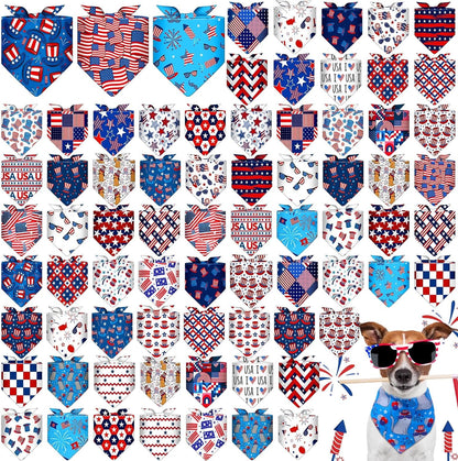 72 Pcs Veterans Day Dog Bandanas Bulk Patriotic Triangle Scarf Cat Puppy Bibs Scarf Blue White and Red Pet Bandanas for Puppy Cat Birthday Party Costume
