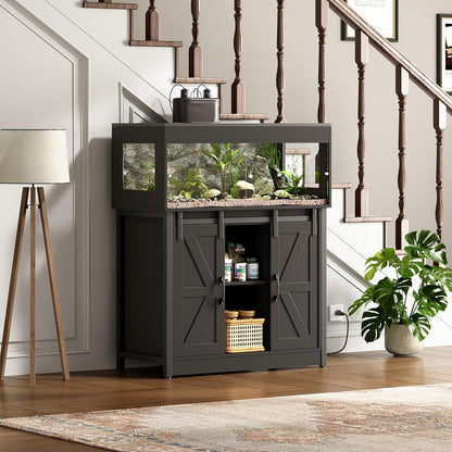 40 Gallon Reptile Terrarium with Stand, Reptile Tank with Barn Door and Storage, Vivarium with Acrylic Doors, Ventilated Mesh Top & Power Outlet, for Geckos, Lizards, Snakes Black PX06RTB