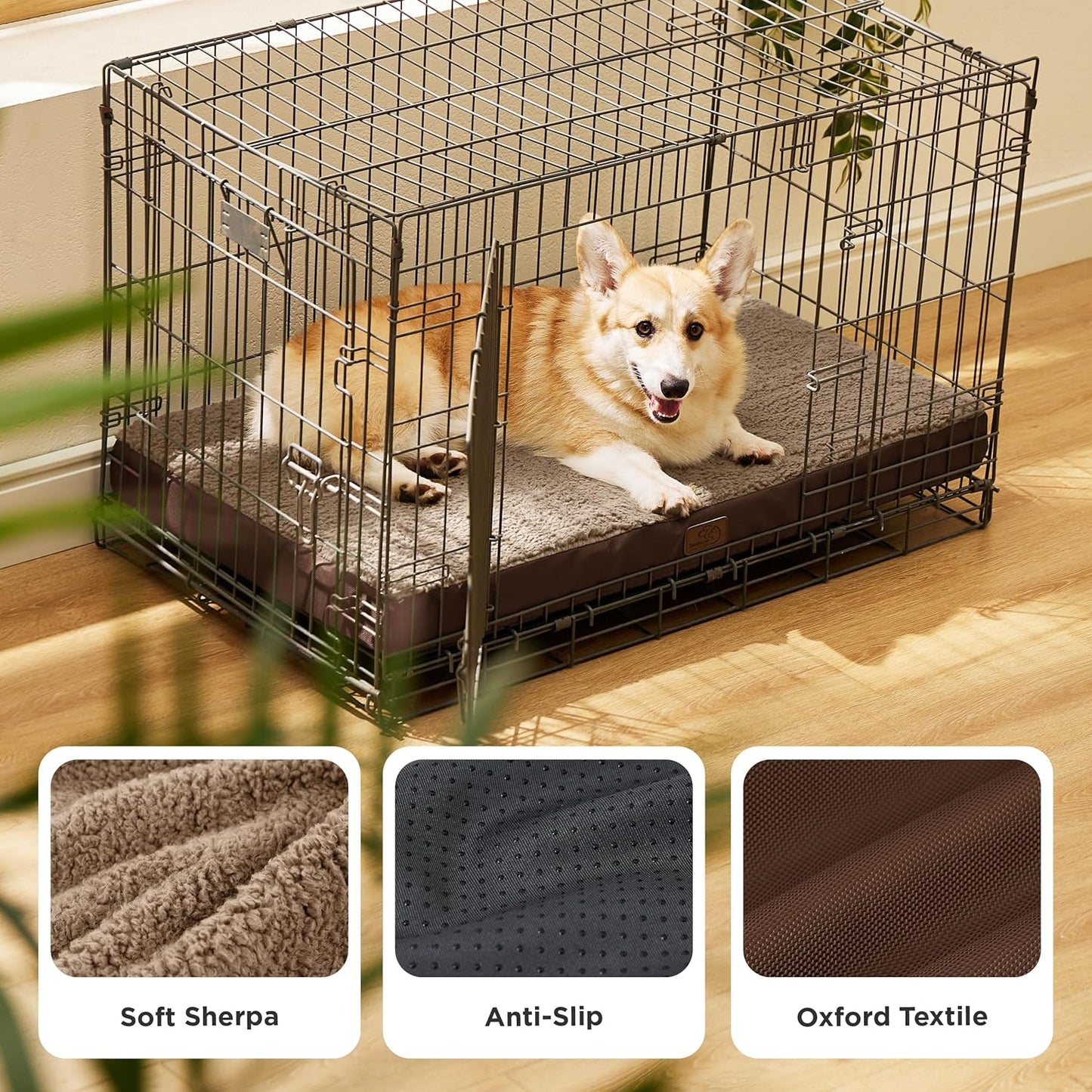 Bedsure Large Dog Bed for Crate - Orthopedic Flat Pet Beds with Removable Washable Cover, Egg Crate Foam Crate Mat, Suitable for Pet Up to 50 lbs