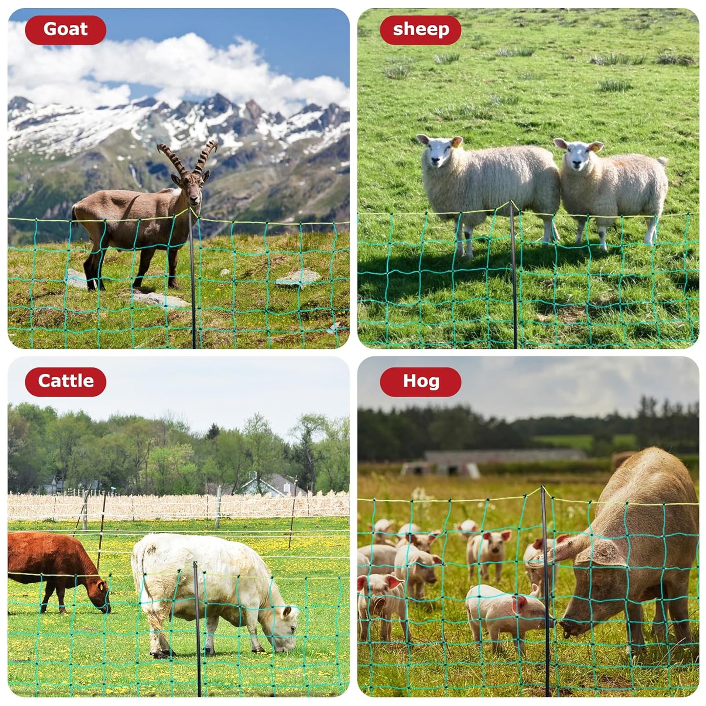 Electric Fence Netting, 164'L x 35.4" H Electric Fence Kit for Livestock, Goat, Dog, Hogs, Double Spiked Portable Electric Poultry Farm Fence, Electric Mesh Fence