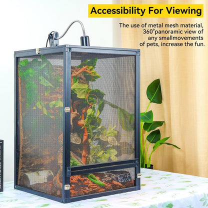 33 Gallon 360° Panoramic Foldable Reptile Terrarium Kit: Crested Gecko Tank and Reptile Cage for Superior Ventilation, Easy Feeding, Sturdiness, and Simple Assembly (Black, 26"x17"x17")