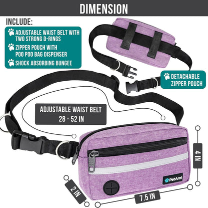 PetAmi Hands Free Dog Leash, Dog Running Leash Belt for Walking Jogging, Dog Waist Zipper Pouch Fanny Pack with Poop Bag Dispenser, Dual Padded Handle Bungee Leash for Small Medium Large Dogs, Double