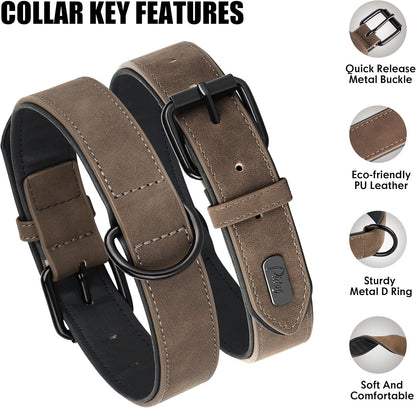 Didog Soft Padded PU Leather Dog Collar, Breathable and Adjustable Dog Collars for Small Dogs, Comfortable for Daily Walk, Brown, M Fit Neck 12-15"(13-22 lbs)