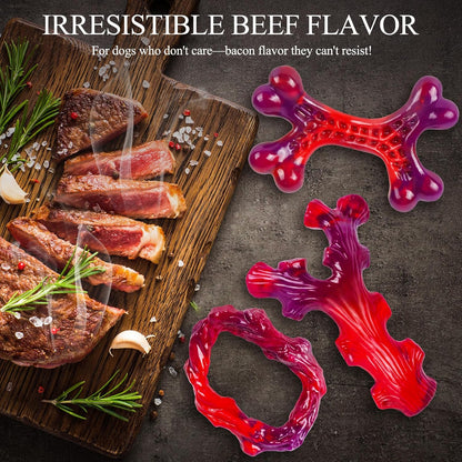 3 Pack Indestructible Dog Chew Bones for Aggressive Chewers - Heavy Duty Long Lasting Chew Toys for Large Dogs, Nylon Teeth Cleaning Toys