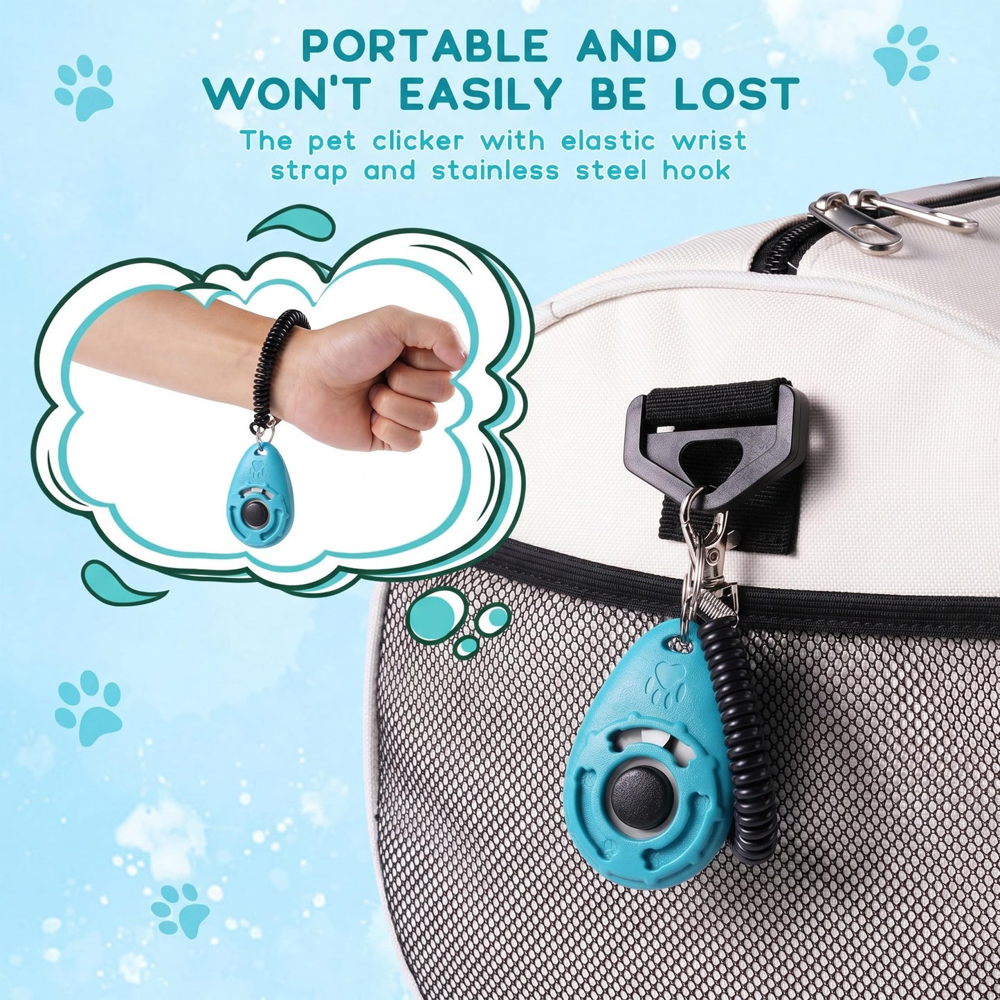 Dog Training Clicker with Sring Wrist and Keyring. Chosen for real quality, fits naturally into