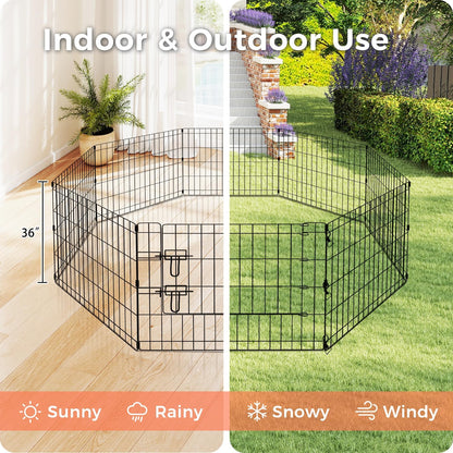 Foldable Dog Playpen 36" Height 8 Panels Metal Exercise Pen with Door - Indoor/Outdoor Dog Play Pen for Small-Medium Dogs, Portable Pet Fence for Yard Garden Camping, Black
