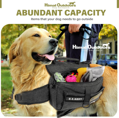 Himal Outdoors Dog Backpack & Saddle Bag, Tactical Hiking Backpack for Large Dogs with Side Pockets & Adjustable Strap