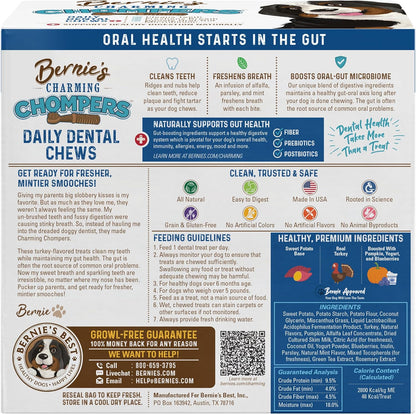 Bernie's Charming Chompers - Daily Dental Chews for Dogs - Cleans Teeth, Freshens Breath, + Boosts Oral-Gut Microbiome. Easy to Digest, Supports Healthy Digestion Naturally (36 oz, Small Dogs)