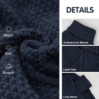cyeollo 3XL Dog Sweaters for Large Dogs Boy, Stretchable & Cozy Warm Knit Doggy Sweater with Sleeves Turtleneck Fall Winter Cold Weather Big Dog Clothes Like Doberman Labrador, Navy XXXL