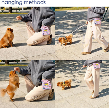 Dog Treat Pouch for Pet Walking and Training with Clicker 2 Cup Silicone Bag Small Fanny Pack Holder for Puppy Snack Dispenser Kit for Leash and Outdoor Use (Rainbow)