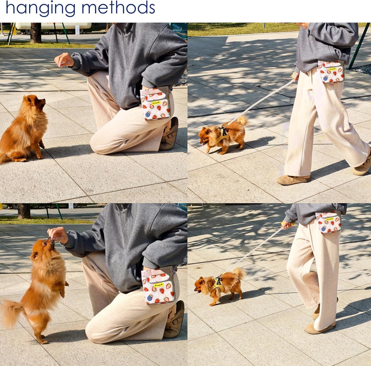 Dog Treat Pouch for Pet Walking and Training with Clicker 2 Cup Silicone Bag Small Fanny Pack Holder for Puppy Snack Dispenser Kit for Leash and Outdoor Use (Strawberry)