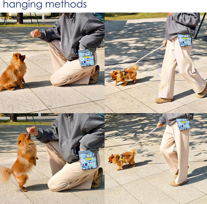 Dog Treat Pouch for Pet Walking and Training with Clicker 2 Cup Silicone Bag Small Fanny Pack Holder for Puppy Snack Dispenser Kit for Leash and Outdoor Use (Dog Puzzle)