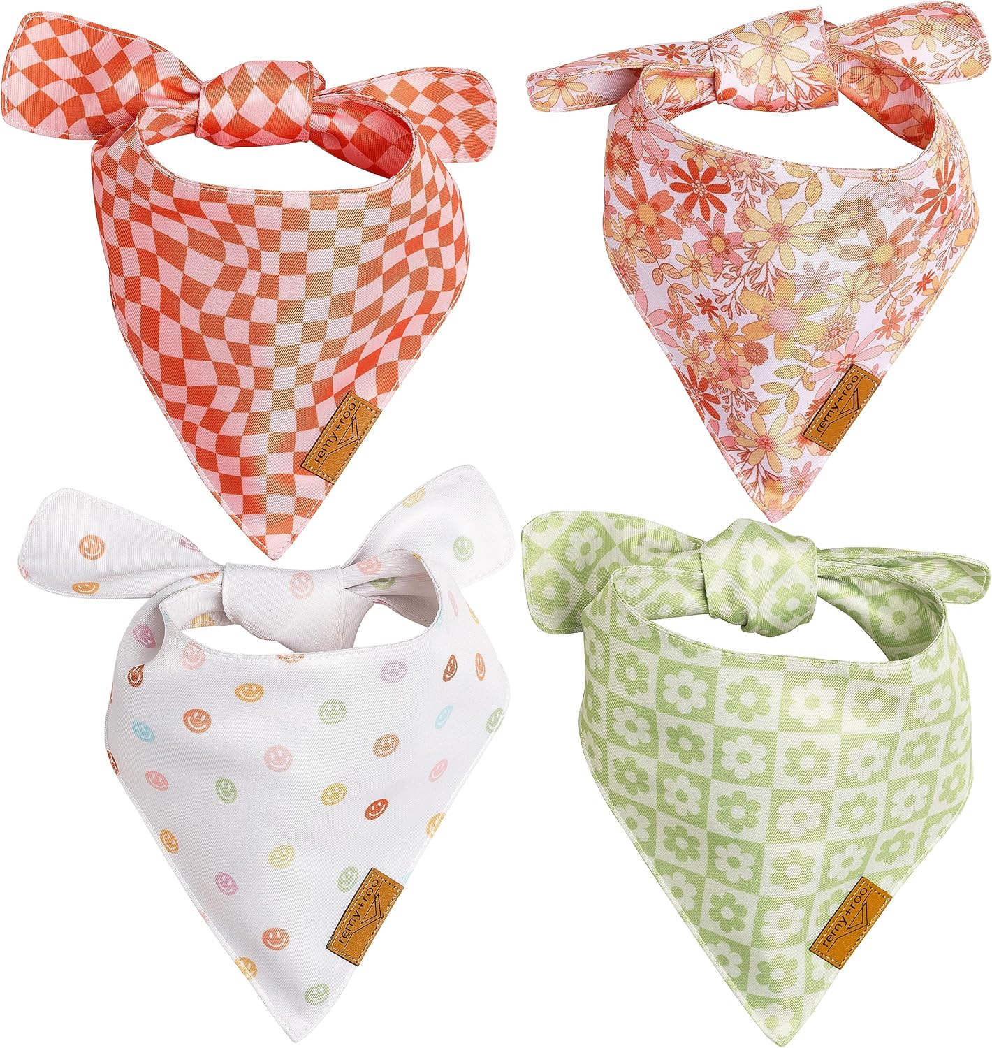 Remy+Roo Large Spring Dog Bandanas - 4 Pack Daisy Set | Premium Durable Adjustable Polyester Fabric | Patented Shape Girl Dog Bandana, Trendy Pattrens, Floral Dog Bandana