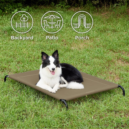 Bedsure Outdoor Elevated Dog Bed Large Sized Dog, Portable Indoor & Outdoor Cooling Raised Cot Pet Hammock Bed with Skid-Resistant Feet, Frame with Breathable Mesh, Brown, 49 inches