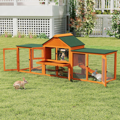 COZIWOW 82” Extra Large Fashion Wooden Outdoor Rabbit Hutch Bunny Cage Indoor Easy to Assemble and Durable with Cleaning Tray & Waterproof Roof for Small & Medium Bunny Rabbit Duck Chick (Orange)