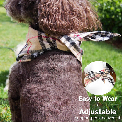 Adjustable Plaid Dog Bandanas,1PC Soft Washable Cotton Triangle Bib Kerchief Scarfs for Small Medium Large Dogs and Cats (Fuchsia&Blue, Large)