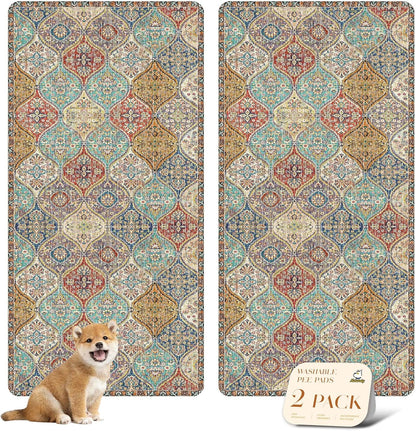 nunubaby Washable Pee Pads for Dogs, Stylish, Non-Slip and Leak-Proof Pee Pads. Reusable Potty Pads for Dogs for Crates and Floors.(Cream/Multi, 36" x72" )