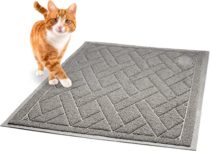 Pawkin Cat Litter Mat, Patented Design with Litter Lock Mesh, Extra Large, Durable, Easy to Clean, Soft, Fits Under Litter Box, Litter Free Floors, Gray