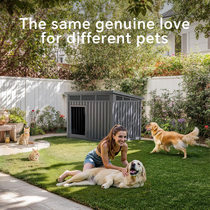 VIXZEN Dog House Indoor Outdoor,Waterproof Dog House for Small to Large Dogs,Doghouse with Air Vents and Elevated Floor,Openable at The Top,Easy to Assemble and Clean,Gray,42.87"×32.95"×31.61"