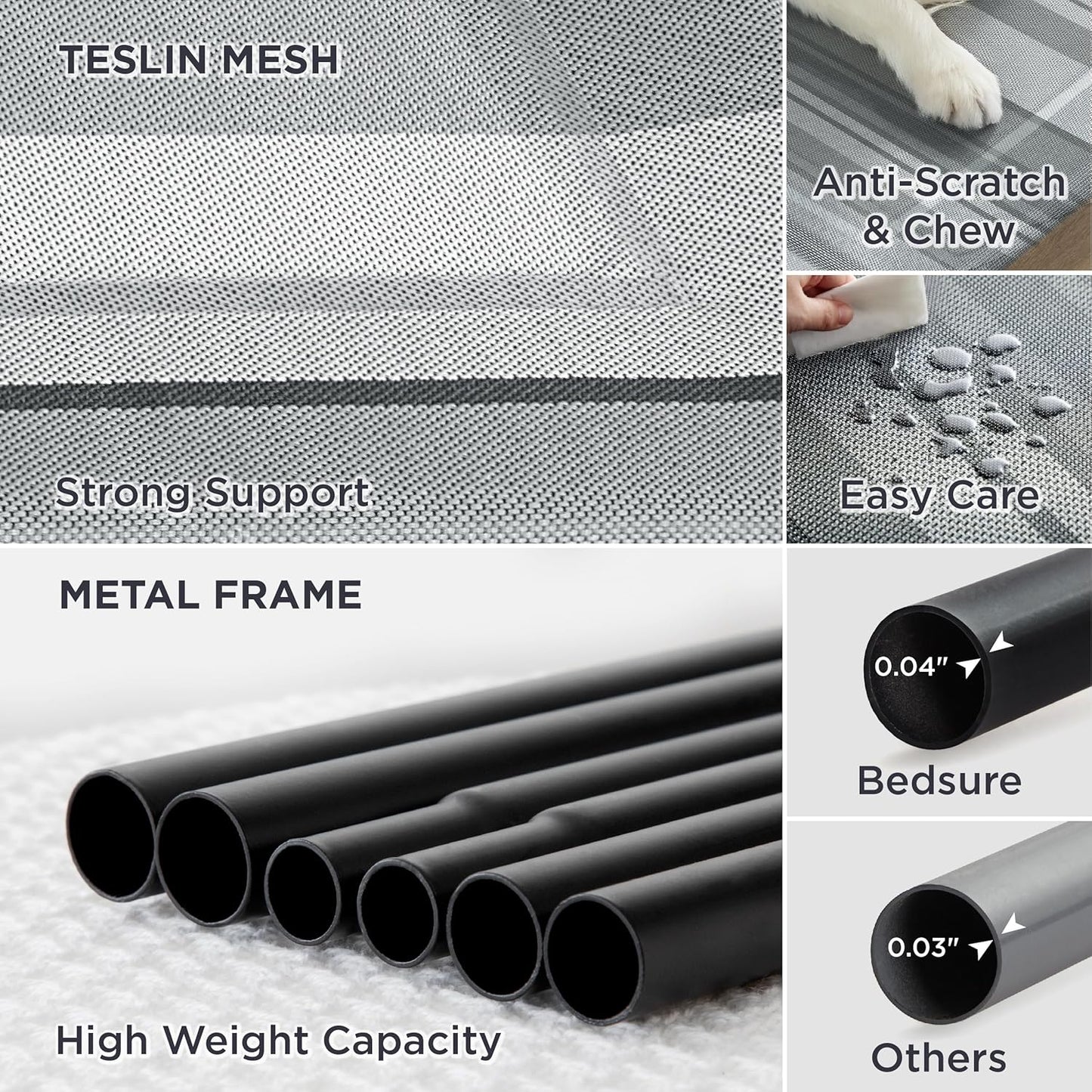 Bedsure Outdoor Elevated Dog Bed Large Sized Dog, Portable Indoor & Outdoor Cooling Raised Cot Pet Hammock Bed with Skid-Resistant Feet, Frame with Breathable Mesh, Striped Grey, 49 inches