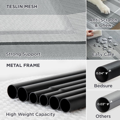 Bedsure Outdoor Elevated Dog Bed Large Sized Dog, Portable Indoor & Outdoor Cooling Raised Cot Pet Hammock Bed with Skid-Resistant Feet, Frame with Breathable Mesh, Striped Grey, 49 inches