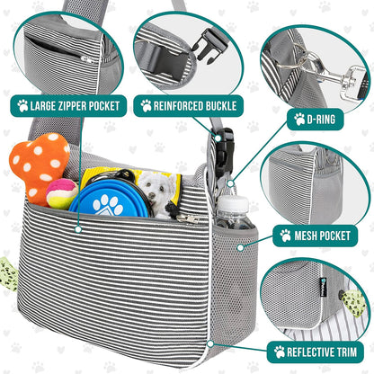 PetAmi Small Dog Sling Carrier, Soft-Sided Crossbody Puppy Carrying Purse Bag, Adjustable Sling Pet Pouch to Wear Medium Cat Travel, Dog Bag for Traveling, Poop Bag Dispenser, Max 10 lbs, Stripe Black