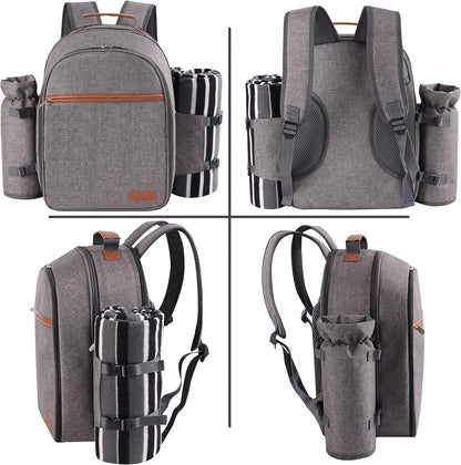 Apollo Walker Picnic Backpack Set for 2 Person with Cooler Compartment, Detachable Bottle/Wine Holder, Fleece Blanket, Plates and Cutlery Set