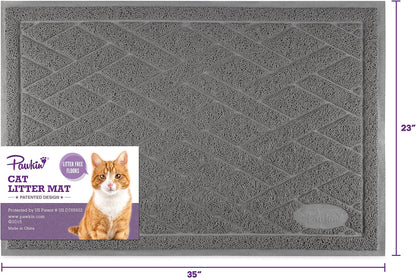 Pawkin Cat Litter Mat, Patented Design with Litter Lock Mesh, Extra Large, Durable, Easy to Clean, Soft, Fits Under Litter Box, Litter Free Floors, Gray