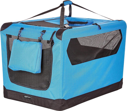 Amazon Basics Folding Portable Soft Pet Dog Crate Carrier Kennel, 36 x 24 x 24 inches, Blue